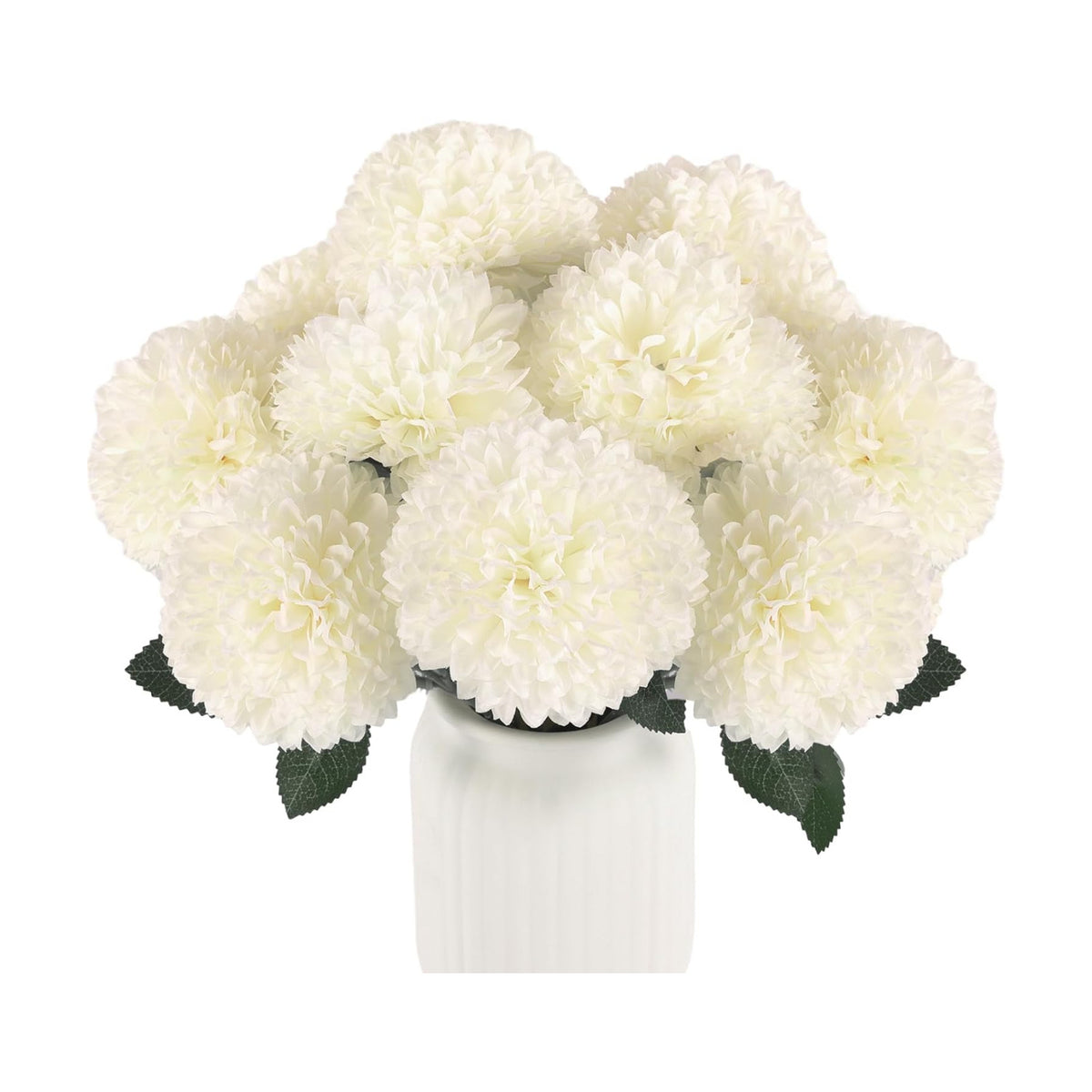 Hananona 24 Pcs Artificial Chrysanthemums Flowers Ball White Flower Bulk, Fake Mums Flowers Silk Plants for Home Decor Indoor Floral Arrangement Table Centerpiece (24, White)