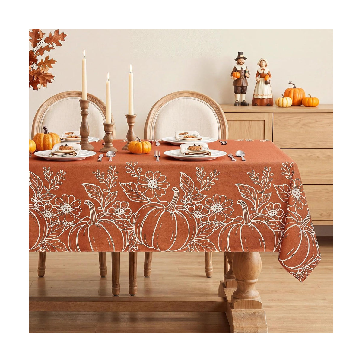 Softalker Long Fall Tablecloths 60x120 Inch Rectangular, Faux Linen Autumn Table Cloth Maple Leaves & Pumpkin Table Cover for 6/8/10 Foot Rectangle Large Tables Decor for Thanksgiving,Dining,Outdoor