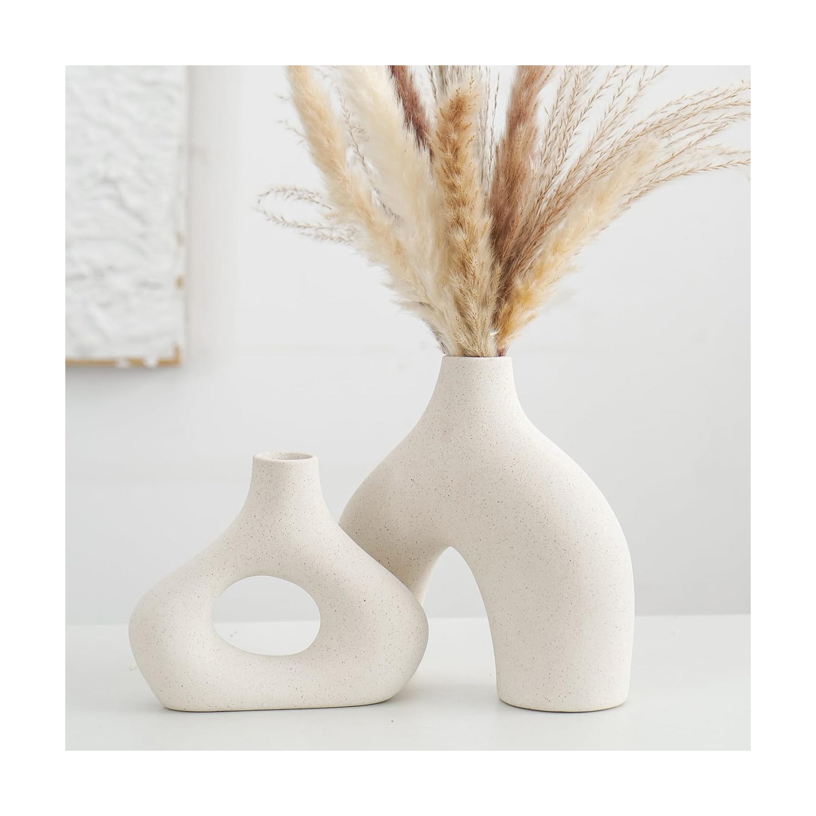 Ceramic Vase for Modern Minimalist Bohemian Decor / Beige / Set of 2