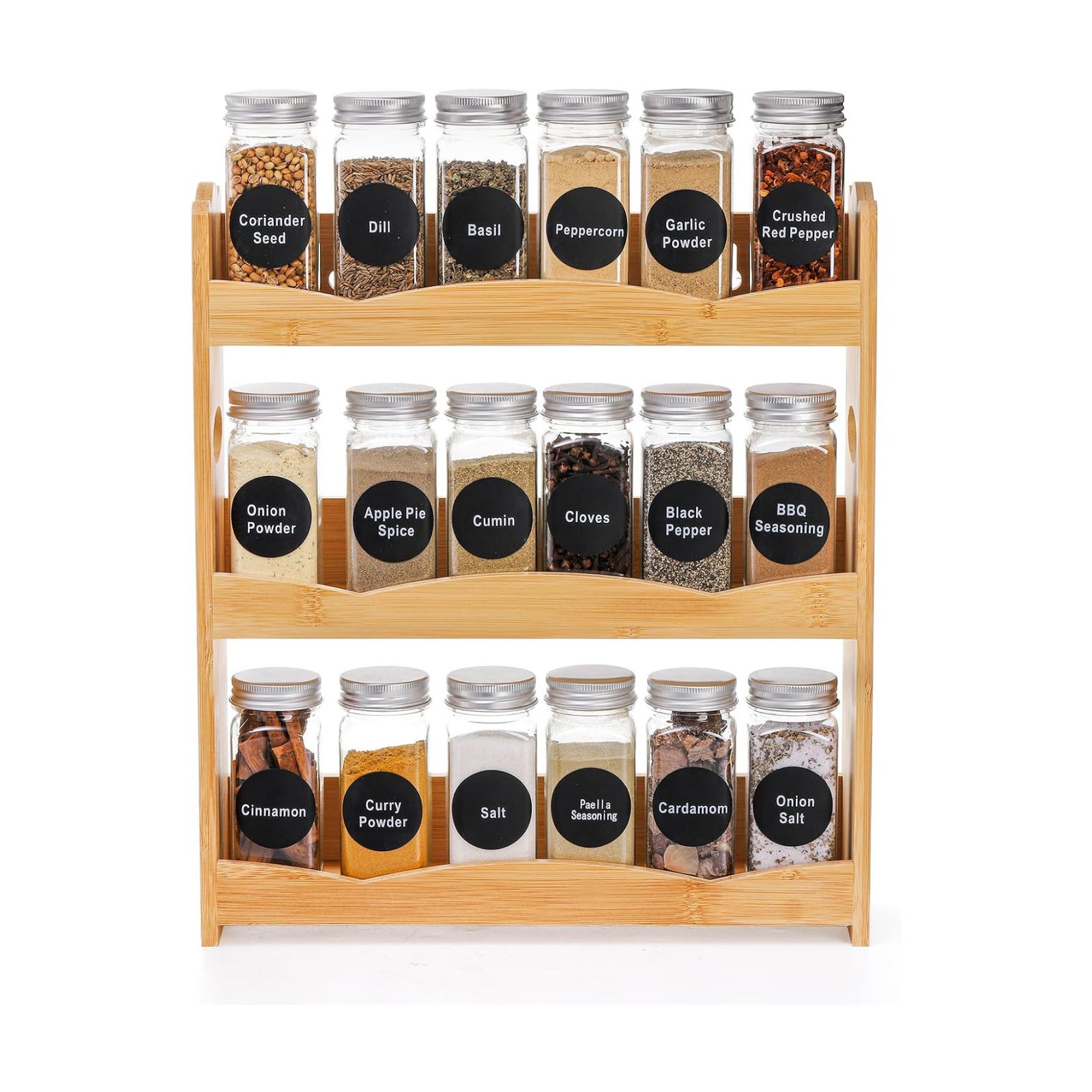 3-Tier Bamboo Spice Rack for Countertop, Wall Mounted Spice Holder Rack Seasoning Bottles Jar Organizer Shelf, Bathroom