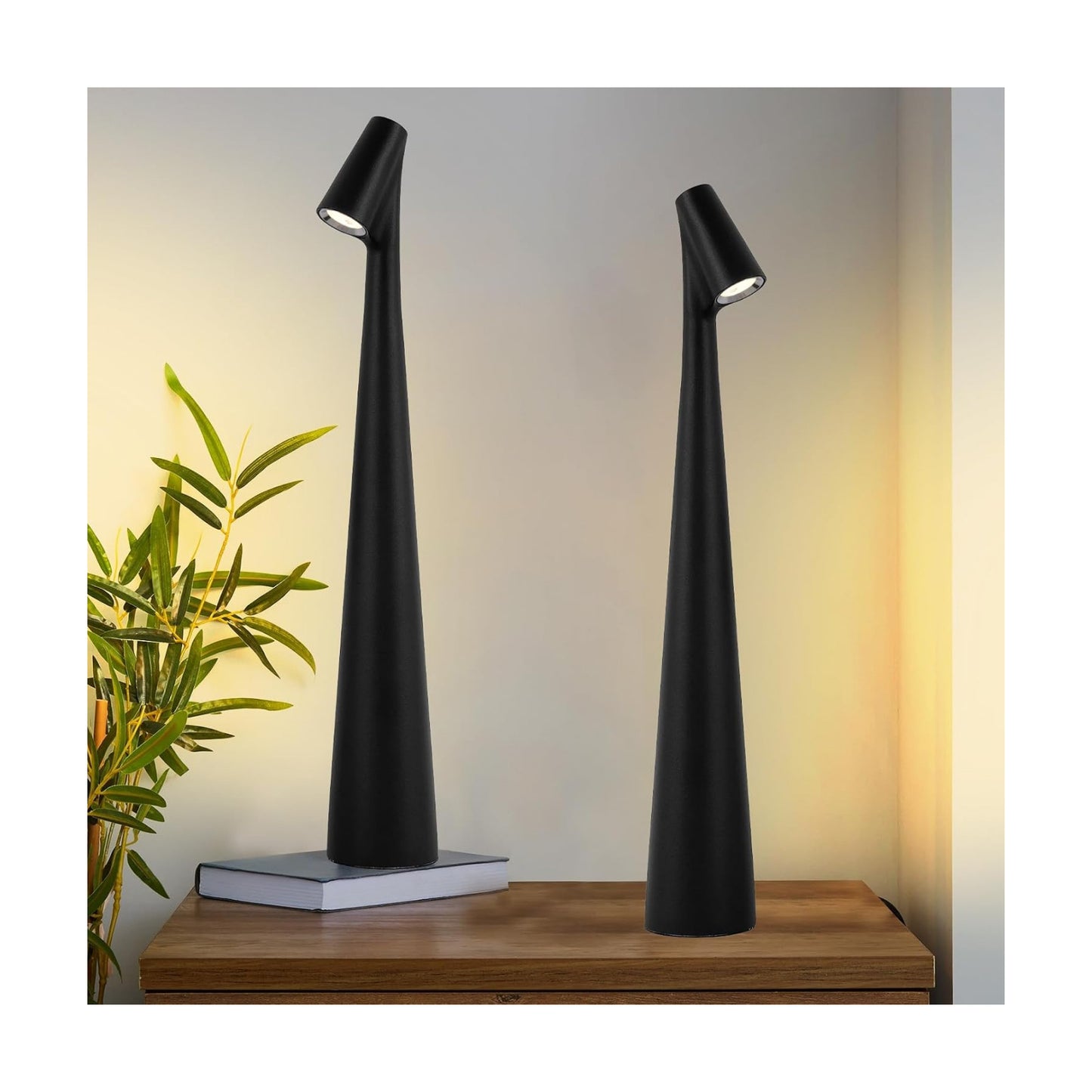 Black Set of 2 Cordless Table Lamps Rechargeable Battery Operated Lamp Touch,Waterproof Desk Lights for