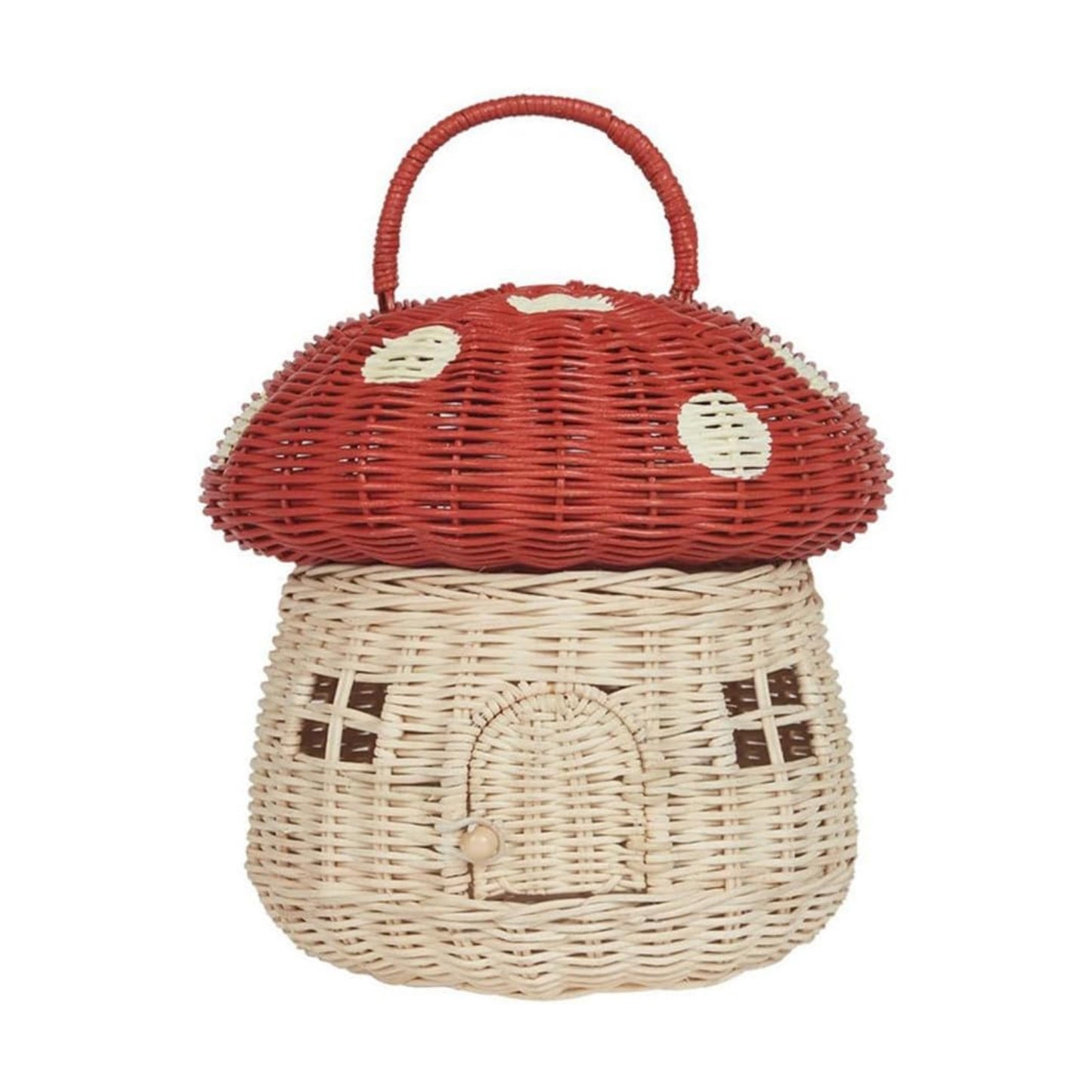 Handmade Rattan Mushroom-Shaped Storage Basket- Handmade Handcrafted Decoration Artwork Rattan / Red