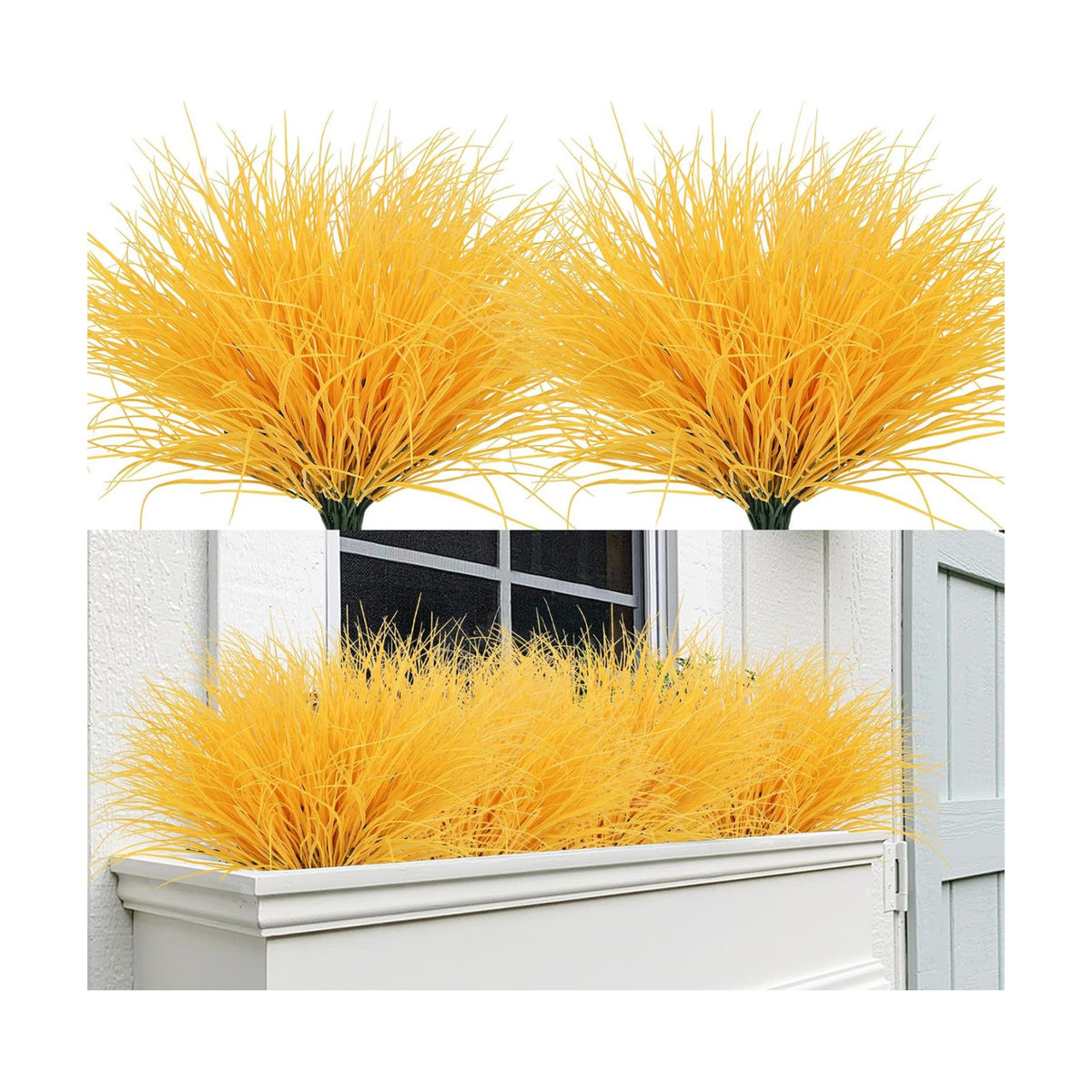 RECUTMS 12Pcs Artificial Grass Pure Yellow Outdoor Plants Tall Grass Spring