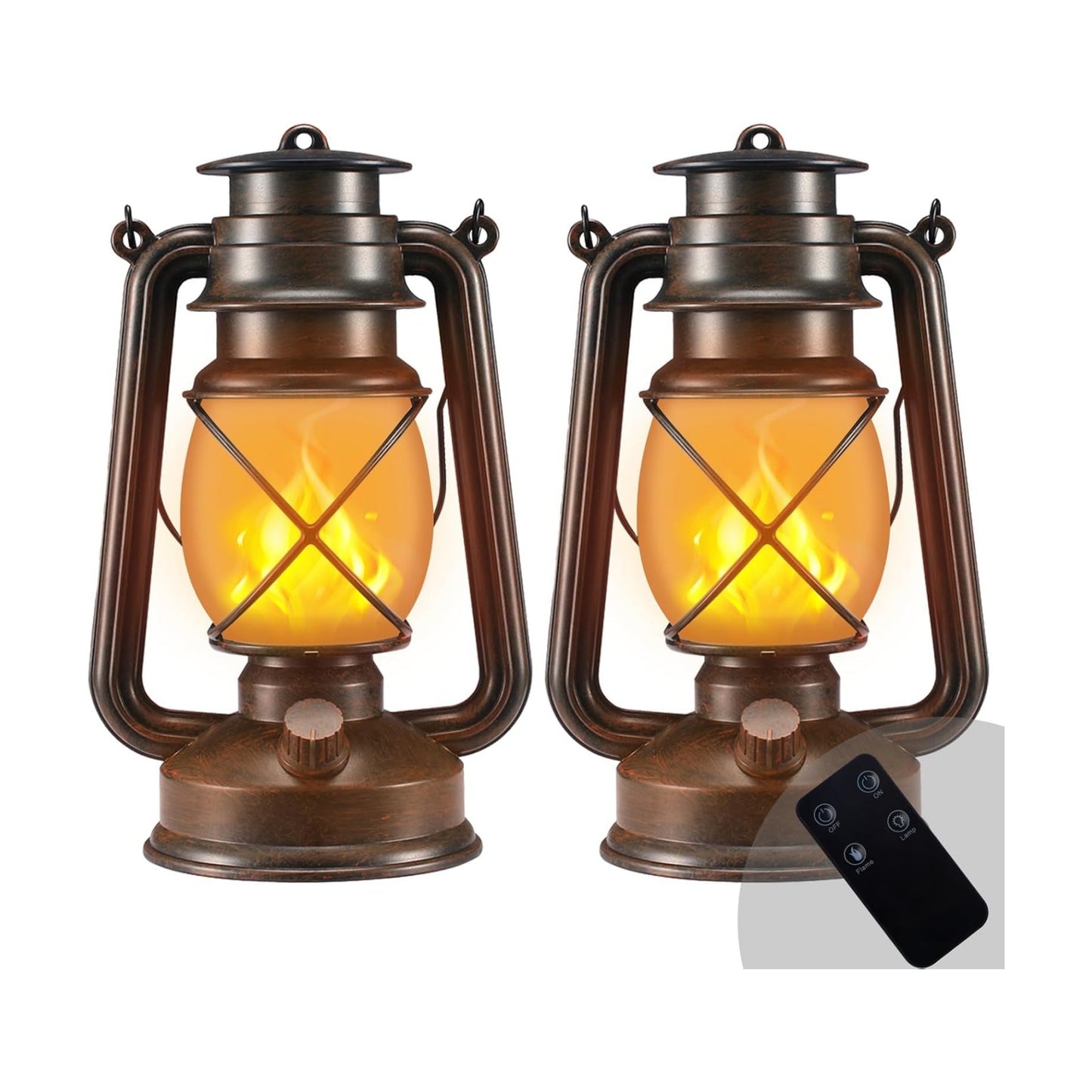Outdoor Lanterns Waterproof Hanging Vintage LED Camping Lamps with Dancing Flame Non-Solar Remote Control Light