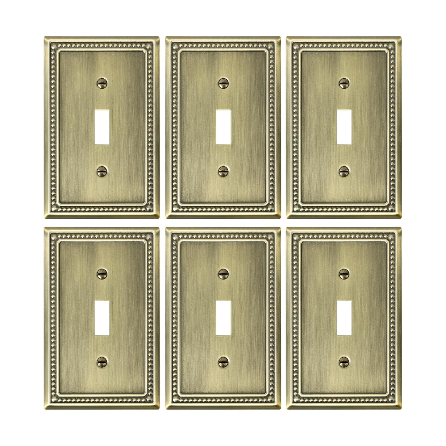 6-Pack Single Toggle Light Switch Cover Plate, Antique Brass | Pearls Beaded Decorative Switch Plate Covers, 1 Gang