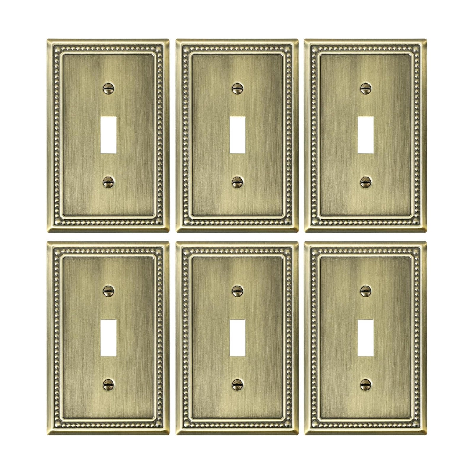 6-Pack Single Toggle Light Switch Cover Plate, Antique Brass | Pearls Beaded Decorative Switch Plate Covers, 1 Gang