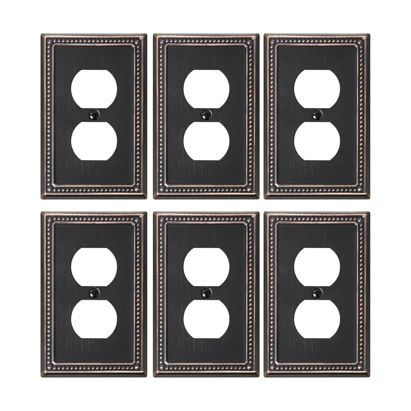 6-Pack Duplex Switch Plates and Outlet Covers, Aged Bronze | Pearls Beaded Decorative Metal Wall Plates for Electrical