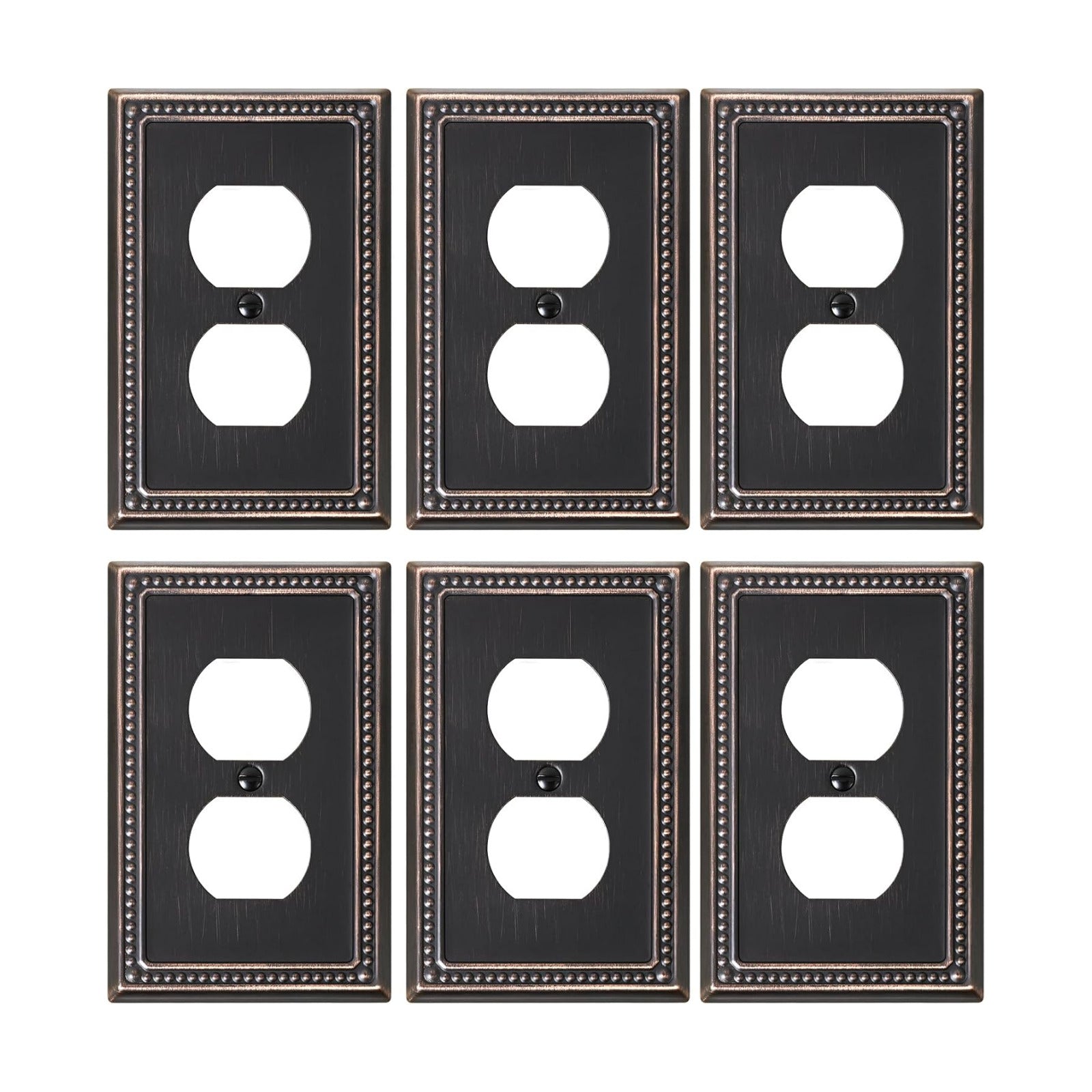 6-Pack Duplex Switch Plates and Outlet Covers, Aged Bronze | Pearls Beaded Decorative Metal Wall Plates for Electrical
