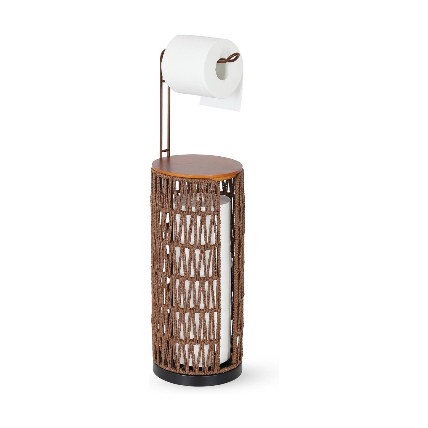 Freestanding Toilet Paper Holder with Storage,3 Rolls of Rattan Tissue Holder for Bathroom,Woven Toilet Paper Roll