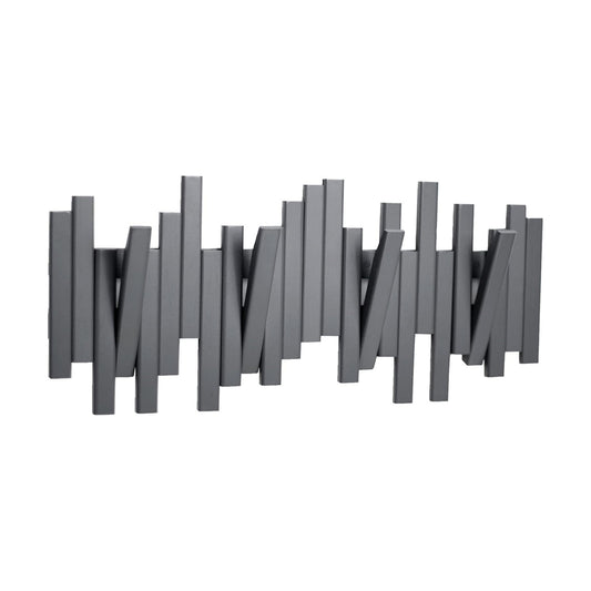 MinBoo Bamboo Multi Hook Coat Rack Modern, Unique, Space-Saving Coat Hanger with 4 Flip-Down Hooks for Hanging Scarves