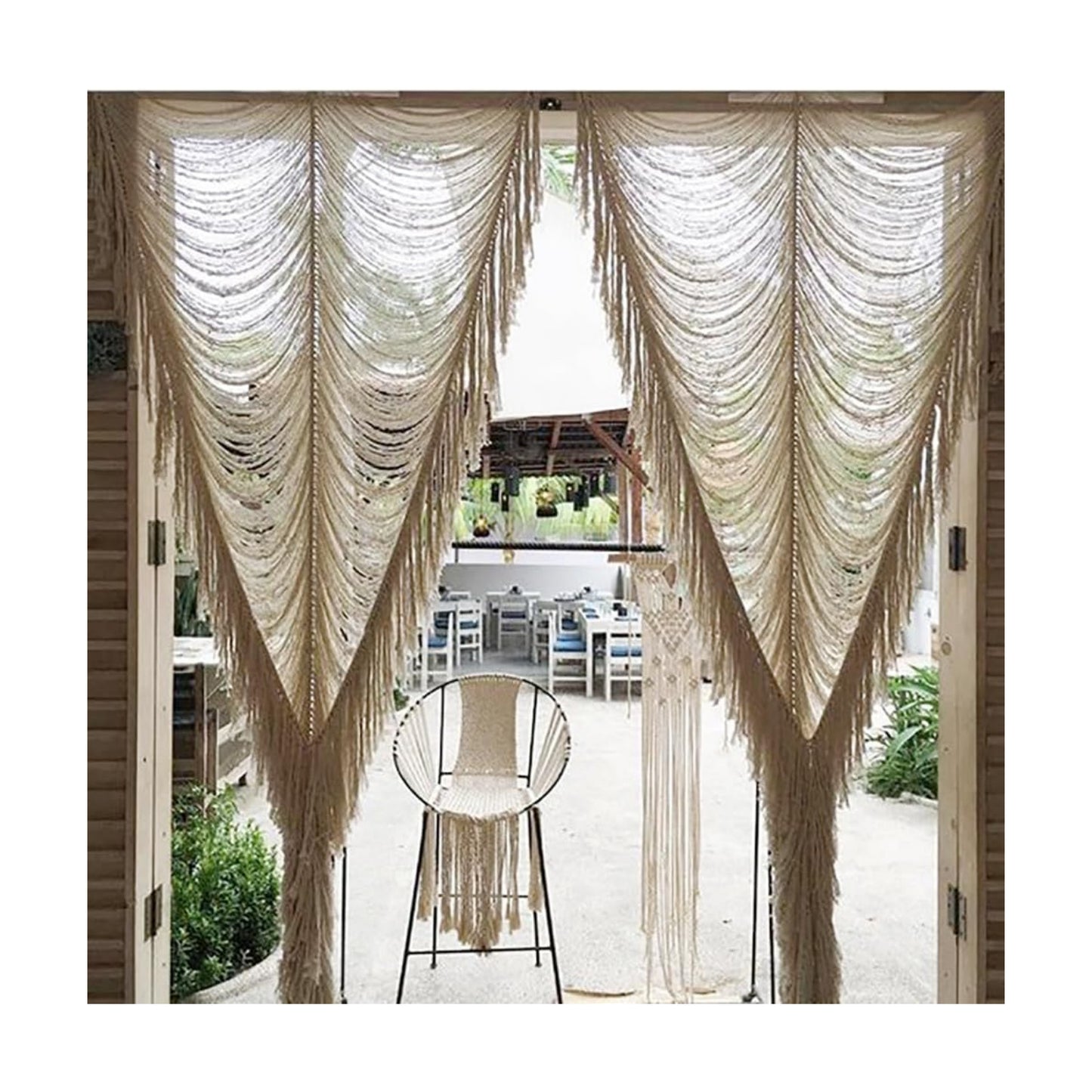 Macrame Curtain Room Divider Doorway CurtainBoho Curtain Doorway Window Wall Decor Fiber / Ivory1