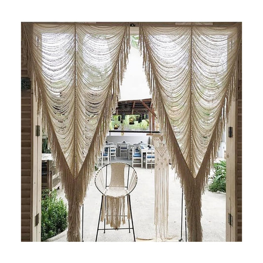Macrame Curtain Room Divider Doorway CurtainBoho Curtain Doorway Window Wall Decor Fiber / Ivory1