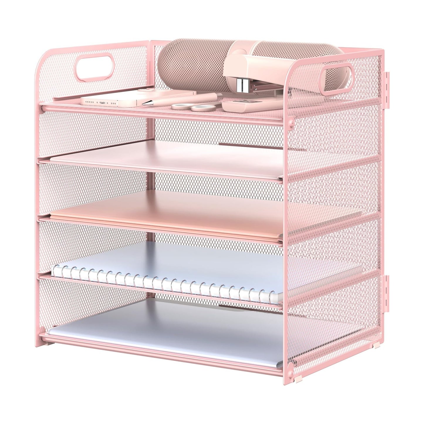 Sinboun Letter Tray Paper Organizer 5-Tier Desk Organizer File Organizer Paper Holder with Handle, Metal Desktop