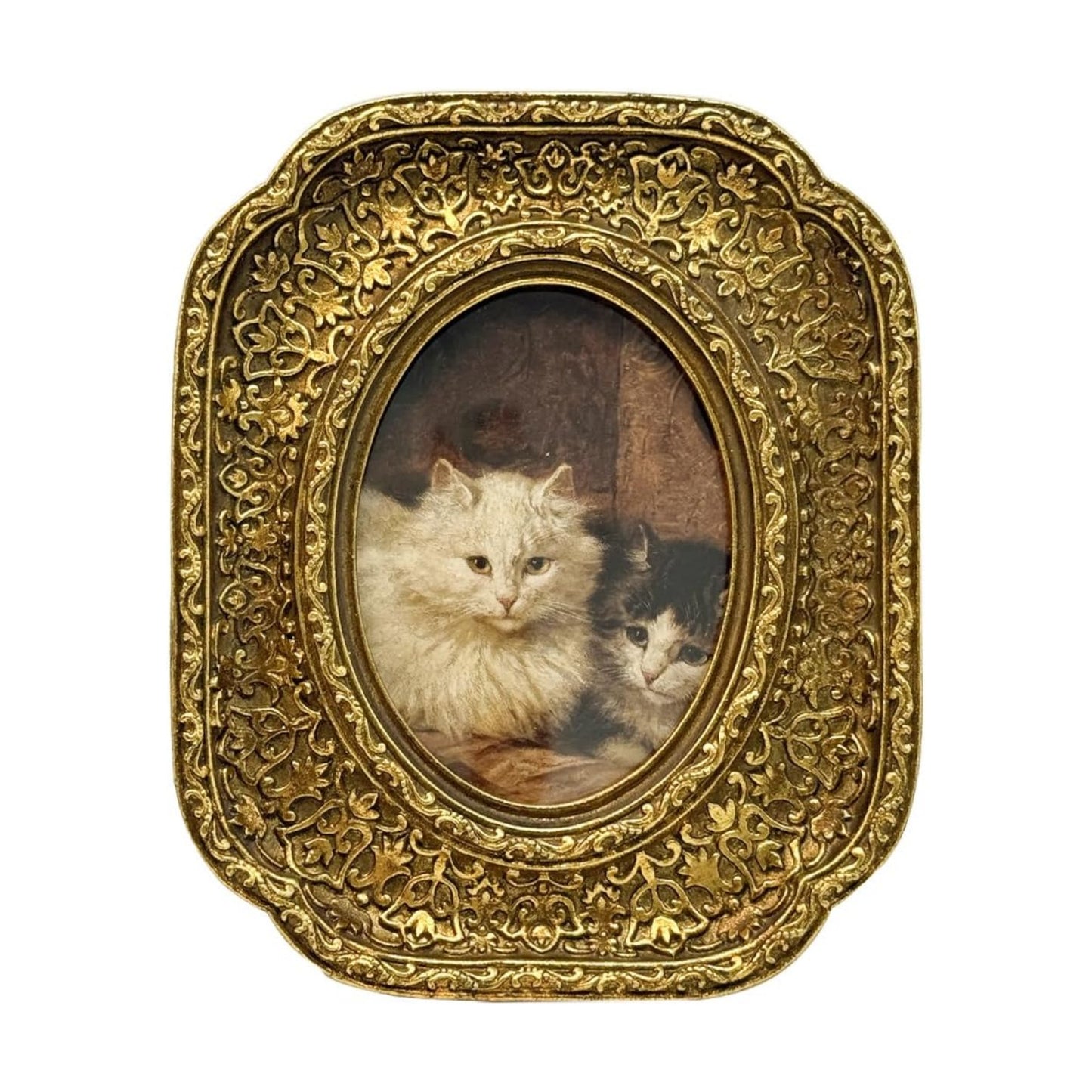 Vintage Small Picture Frame / Gold / 2.5 x 3.5 / Oval