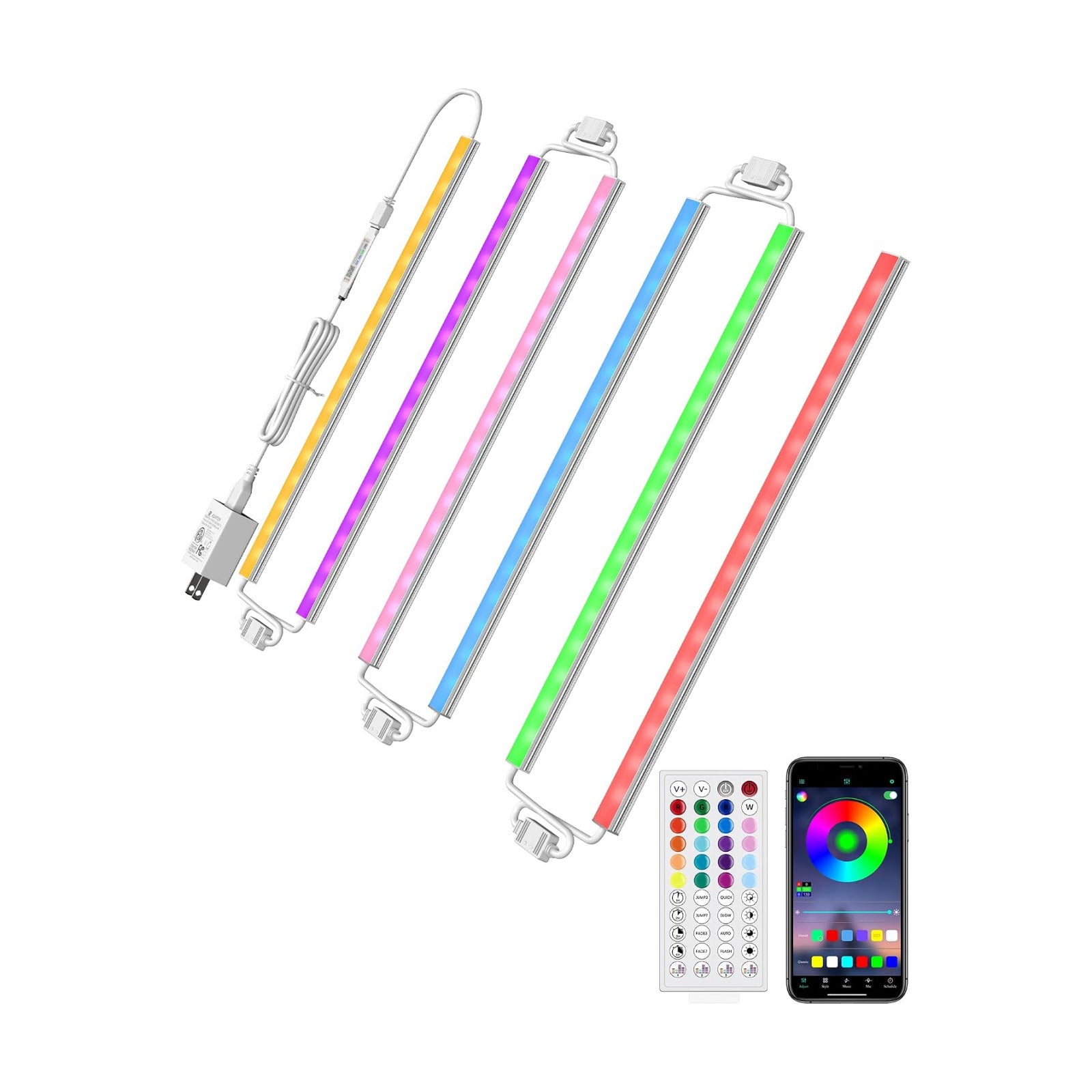 ASOKO 300 Lumens RGB Under Cabinet Light Plug in, 6 Pack 12 inch Linkable