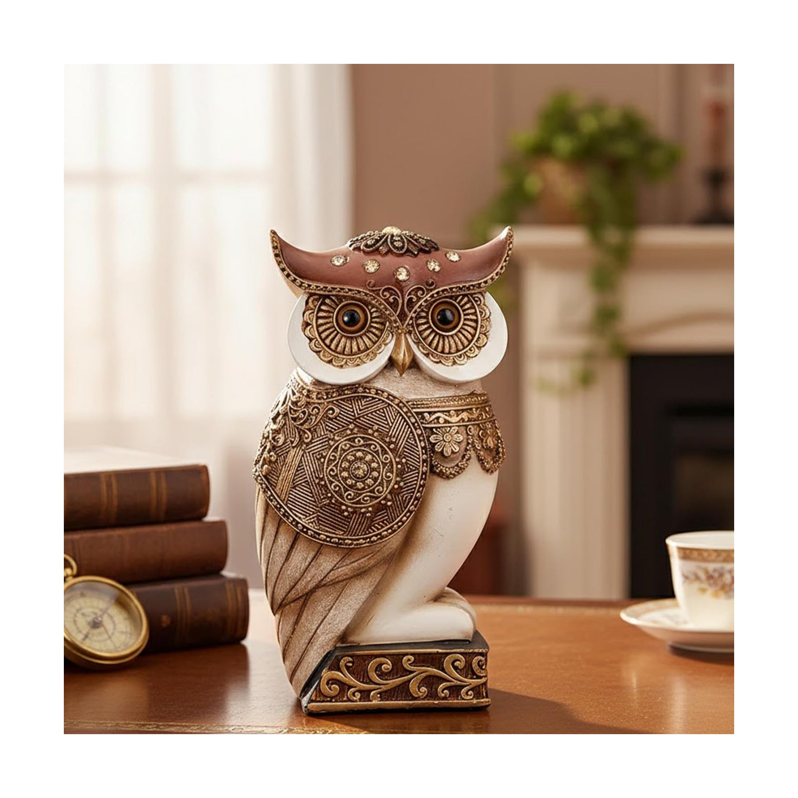 Owl Statue / Shelf Bookshelf Table Office Living Room Decor Owl Figurine / Beige