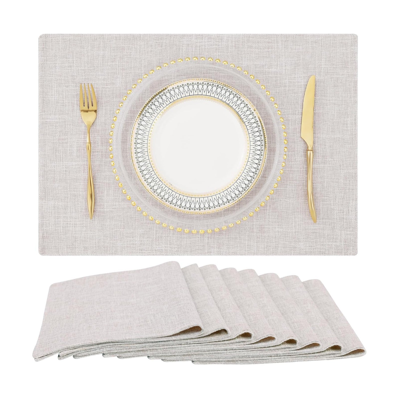 Faux Cotton Linen Placemats Set of 8, Cloth Washable Farmhouse Dining Table Mats for Indoors & Outdoors, Easy to Clean