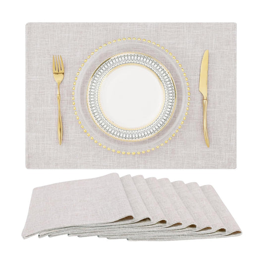 Faux Cotton Linen Placemats Set of 8, Cloth Washable Farmhouse Dining Table Mats for Indoors & Outdoors, Easy to Clean