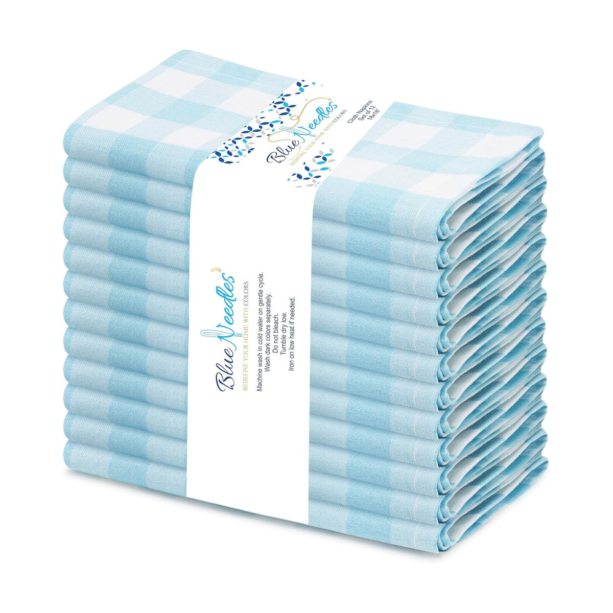Blue Needles Gingham Buffalo Plaid Cotton Dinner Napkins Set of 12-18"x18"