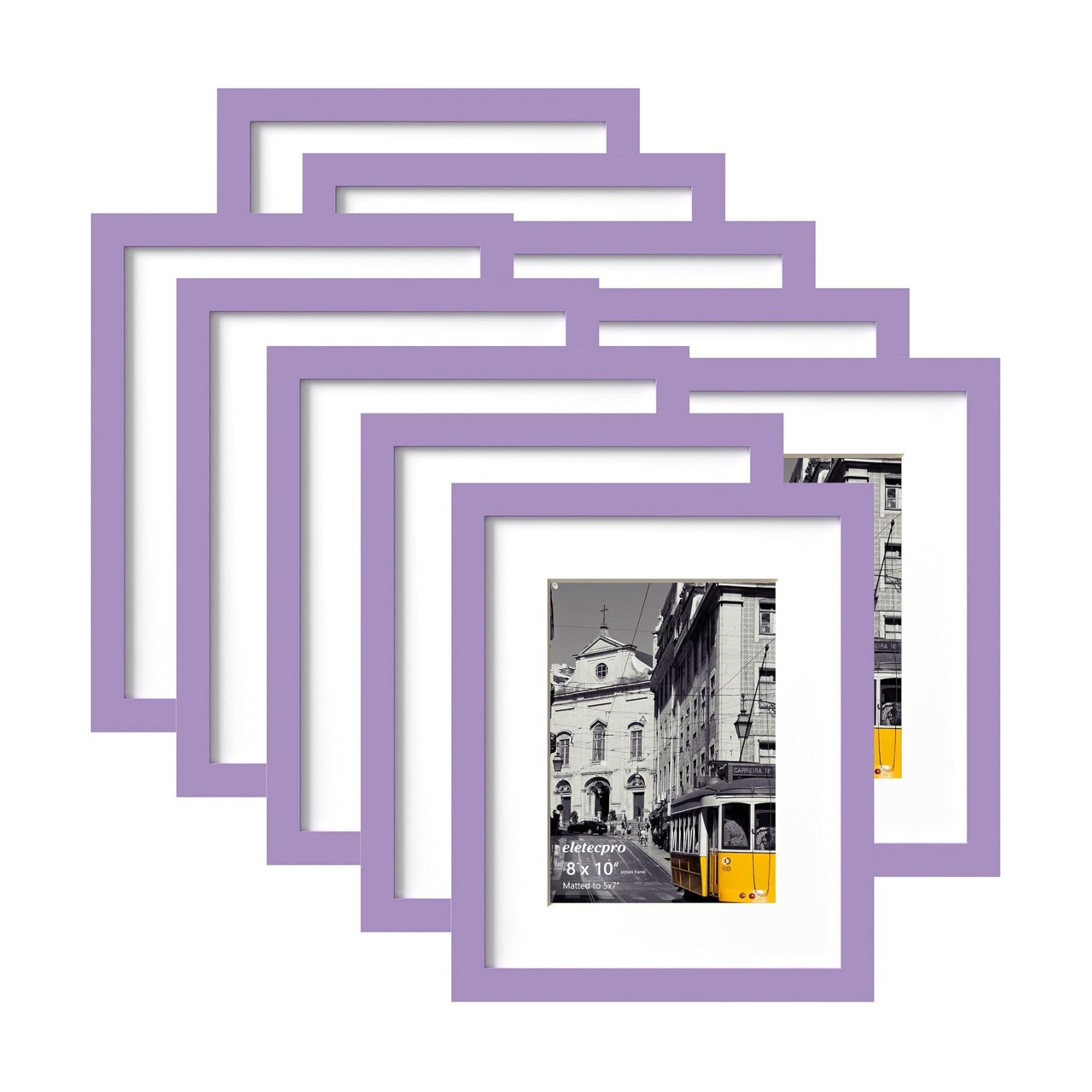 eletecpro 8x10 Picture Frames, Acrylic Cover, Purple, Set of 10 | Display Photo 5x7 with Mat or 8x10 without
