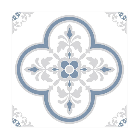 Peel & Stick Tile Stickers Self Adhesive Backsplash Decorative Wall / Gray Flower / Set of 12