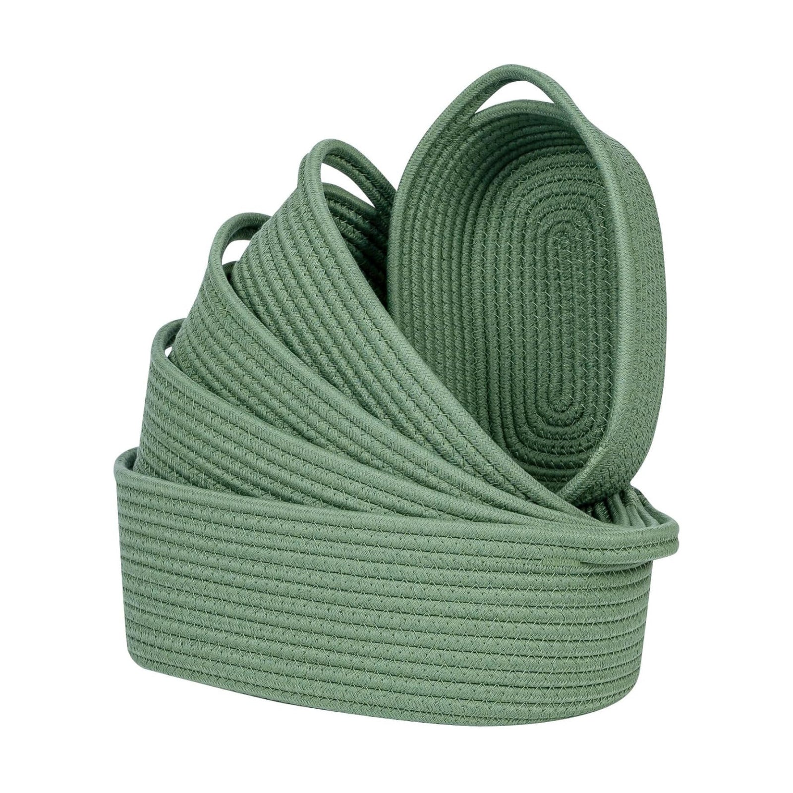 Small Cotton Rope Storage Basket Set 5 / Green