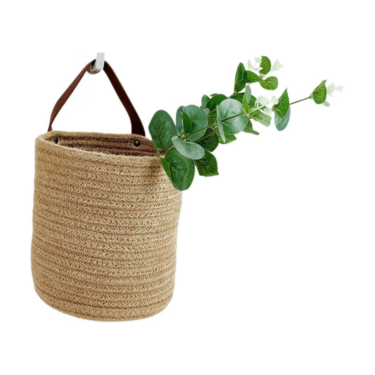 Small Cotton Rope Woven Closet Storage Bins-Shelf Basket Organizer for Plants / Jute-brown
