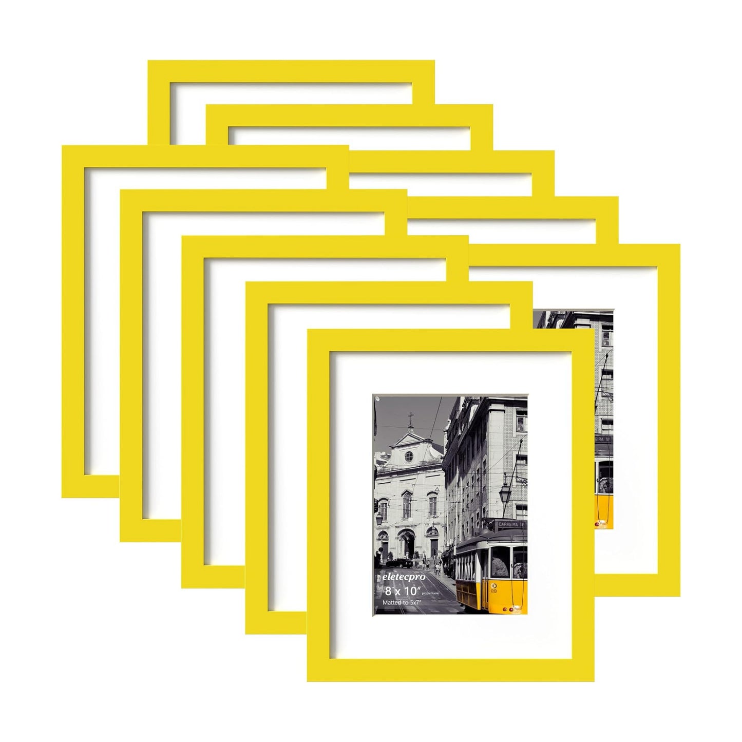 eletecpro 8x10 Picture Frames, Acrylic Cover, Yellow, Set of 10 | Display Photo 5x7 with Mat or 8x10 without