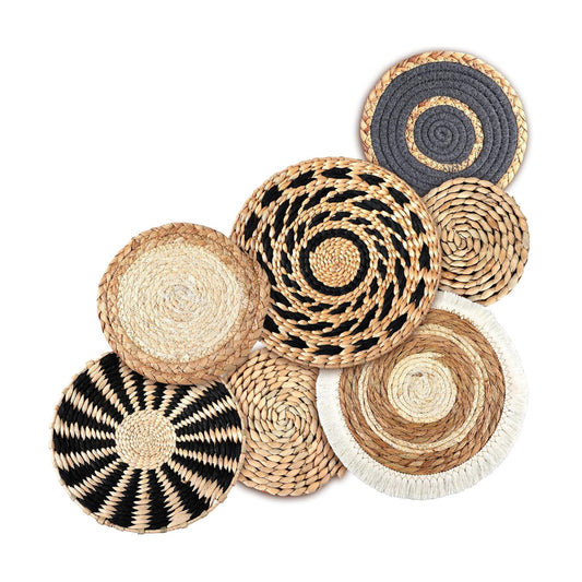 Boho Wall Basket Decor Hanging Handcrafted Seagrass Woven Round Bohemian Basket / Classic / Set of 7