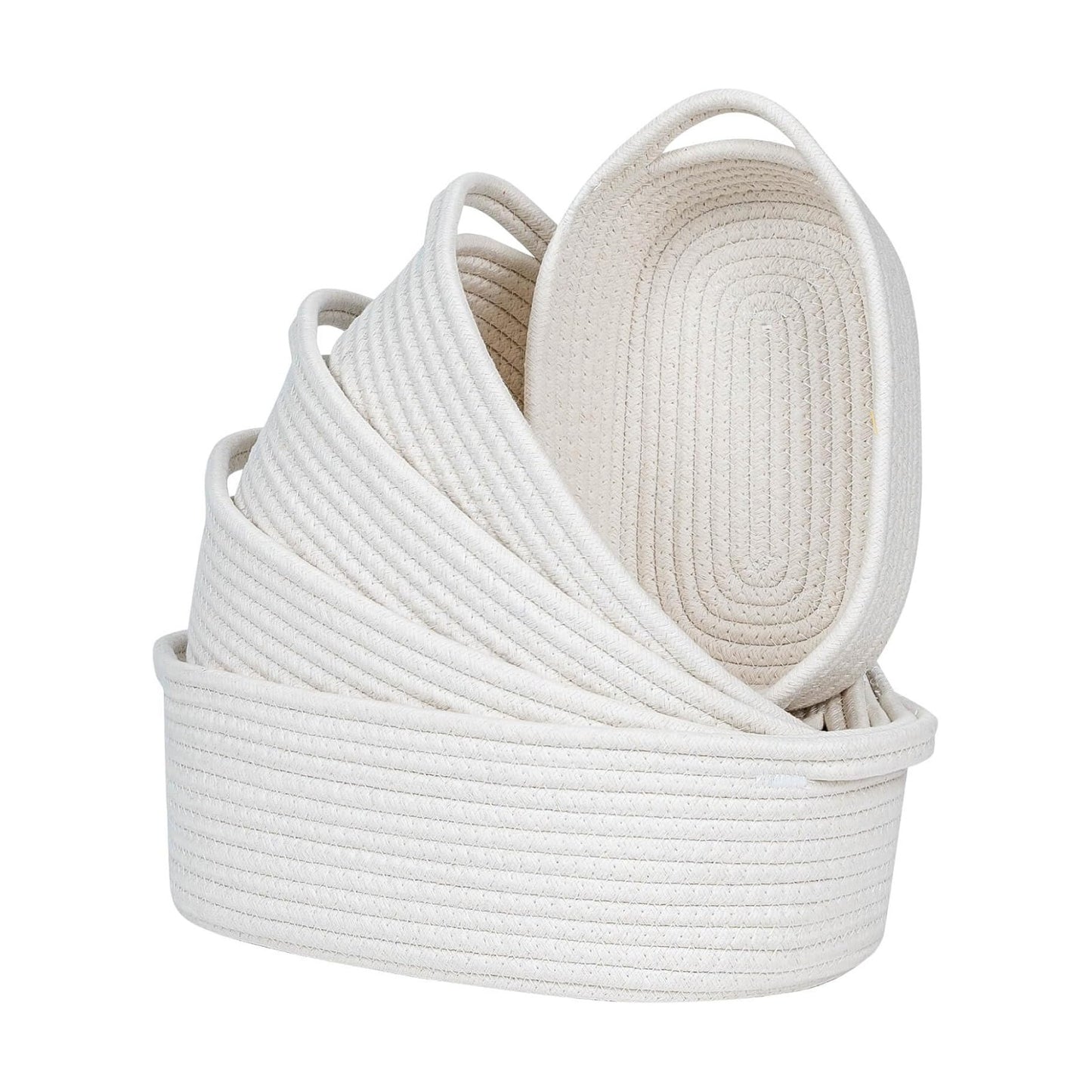 Small Woven Rope Toys Basket for Organizing Set 5 / White
