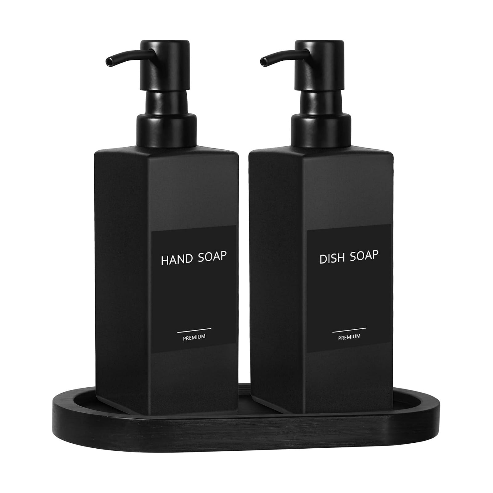 GMISUN Kitchen Soap Dispenser Set, Hand and Dish Soap Dispensers Set, Black Liquid Soap Dispenser with Tray, Refillable