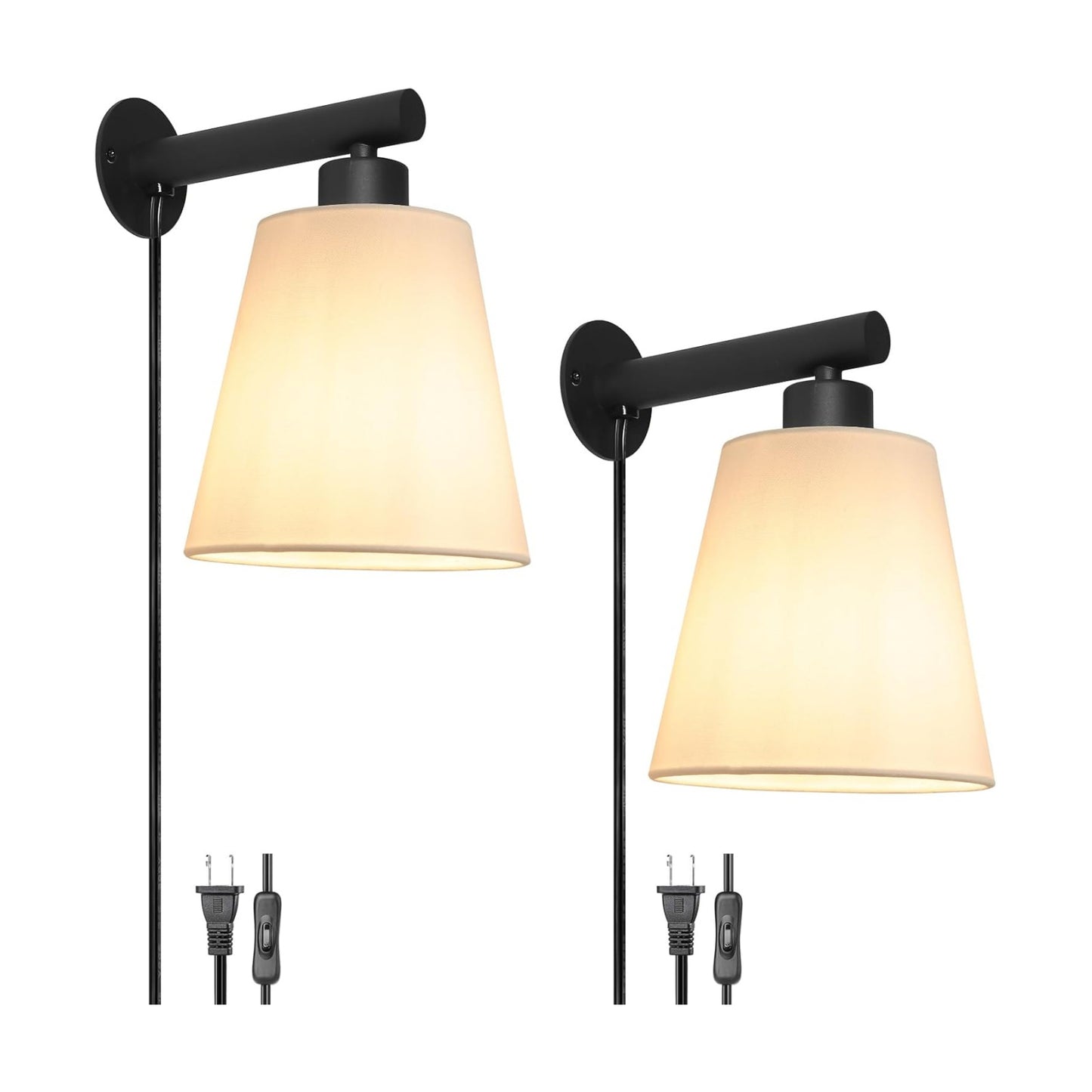 Plug in Wall Sconces Set of Two, Wall Lamp with Plug in Cord, Black Wall Sconce Light Plug in, Bedside Wall Mounted