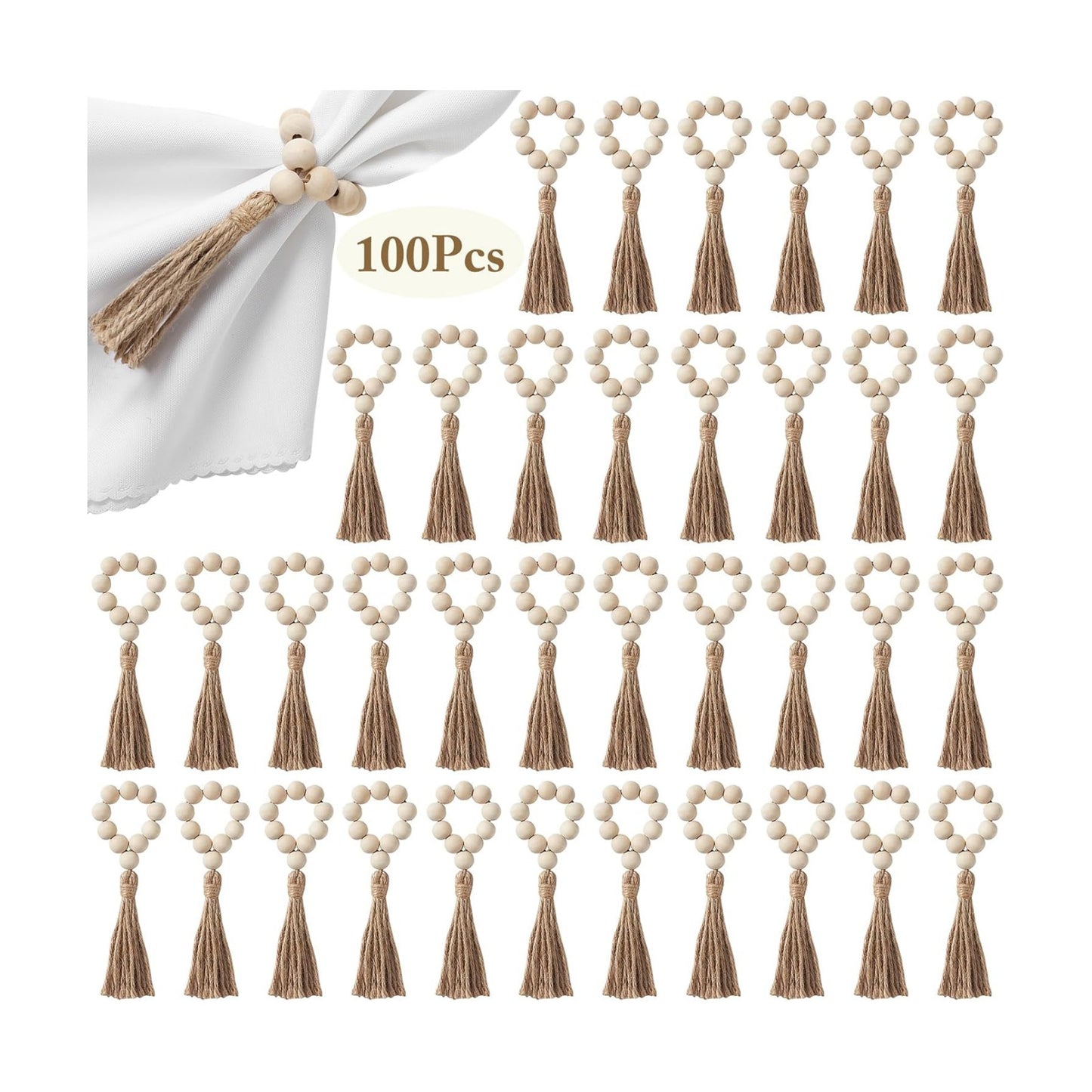APTWOW Napkin Rings Set of 100, Wood Bead Napkin Rings for Boho Table Decor | Wooden, Easter Farmhouse Napkins Rings