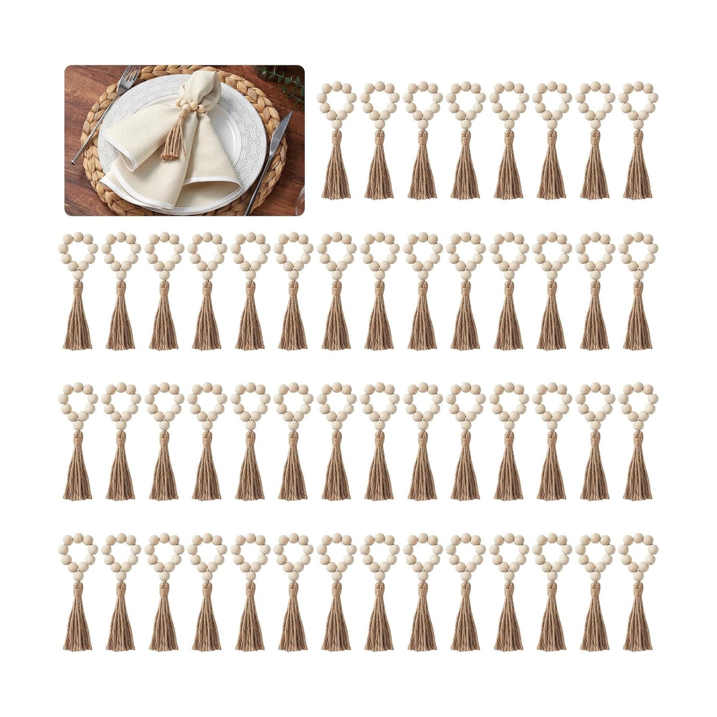APTWOW 50Pcs Wood Napkin Rings, Farmhouse Napkins Ring for Boho Table Decor | Wooden, Easter Farmhouse Napkins Rings