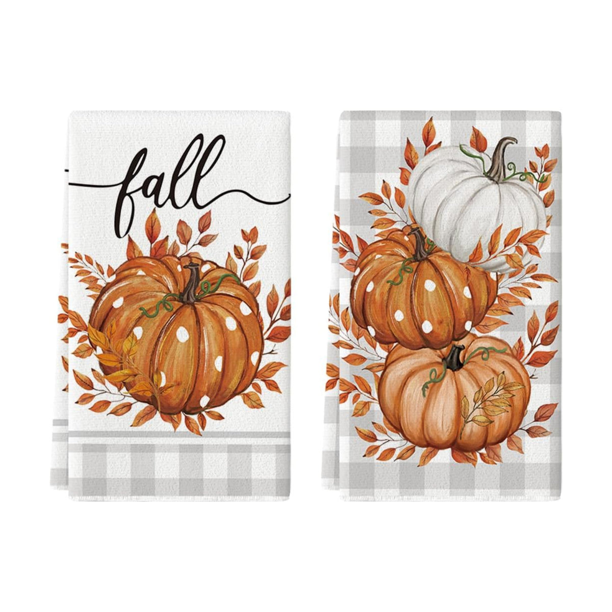 Artoid Mode Orange Pumpkin Leaves Fall Kitchen Towels Set of 2 18x26 Inch