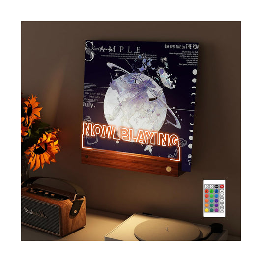 YuanDian Now Playing Vinyl Record Wall Mount, Vinyl Wall Mount with 16 Changing Color Lights, Wooden Acrylic Holder for