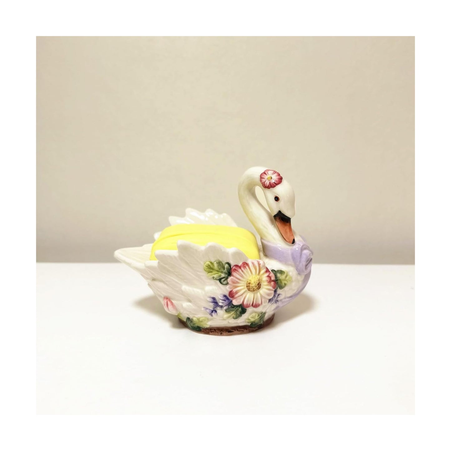 Ceramic Swan and Flowers Soap Dish