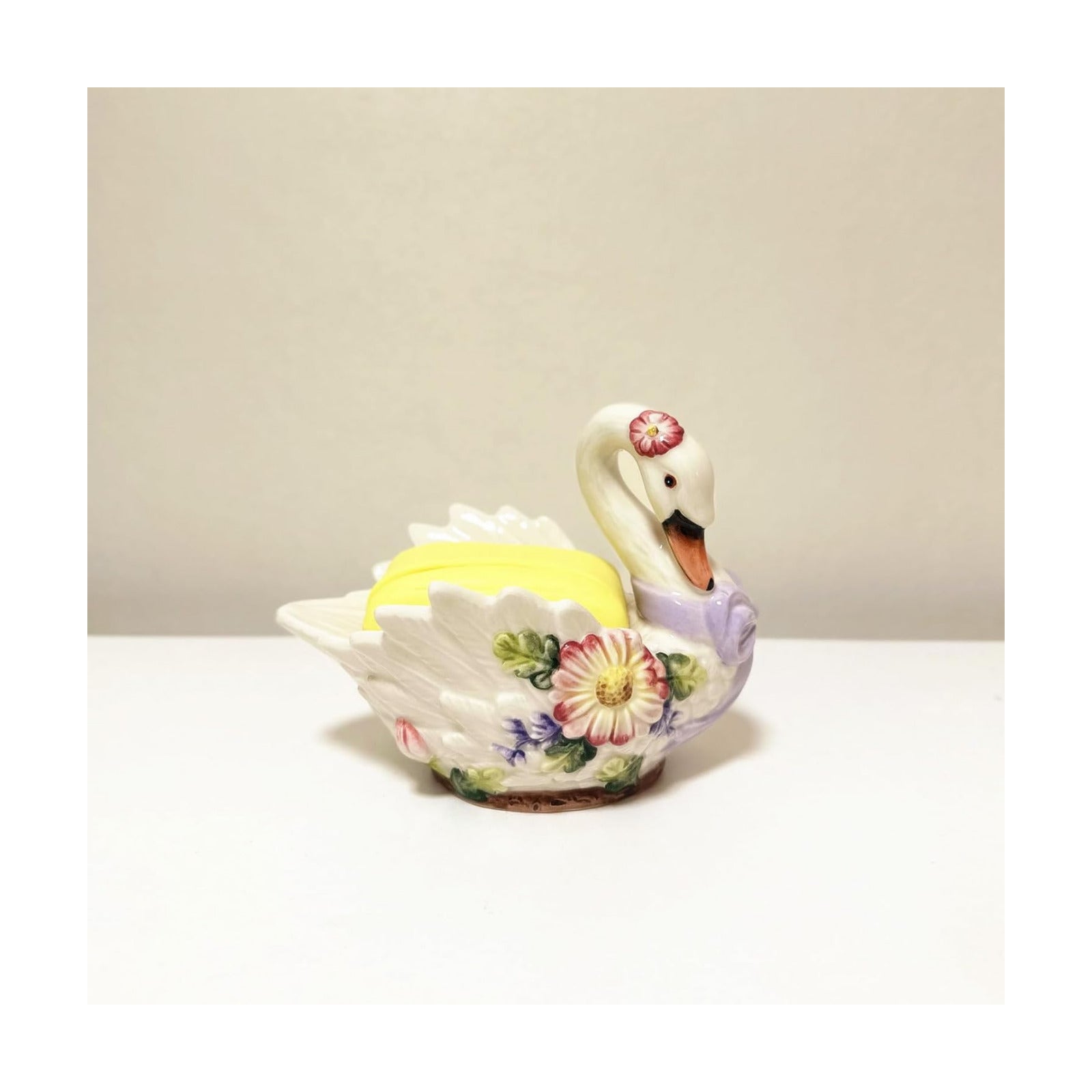 Ceramic Swan and Flowers Soap Dish