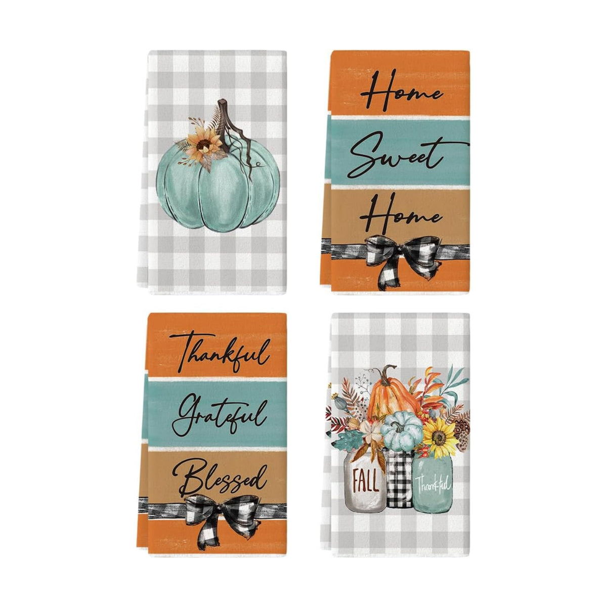 Artoid Mode Green Pumpkin Vase Fall Kitchen Towels Set of 4 18x26 Inch