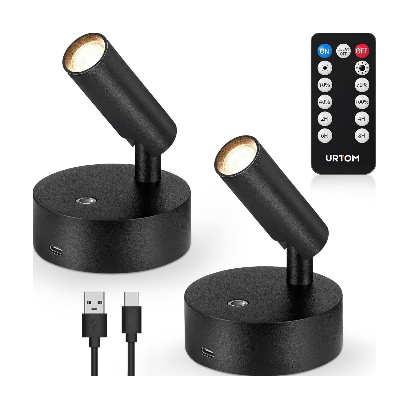 URTOM LED Wireless Spotlights Indoor with Remote Rechargeable Uplights with Timer Dimmable CRI 90+ Picture Light