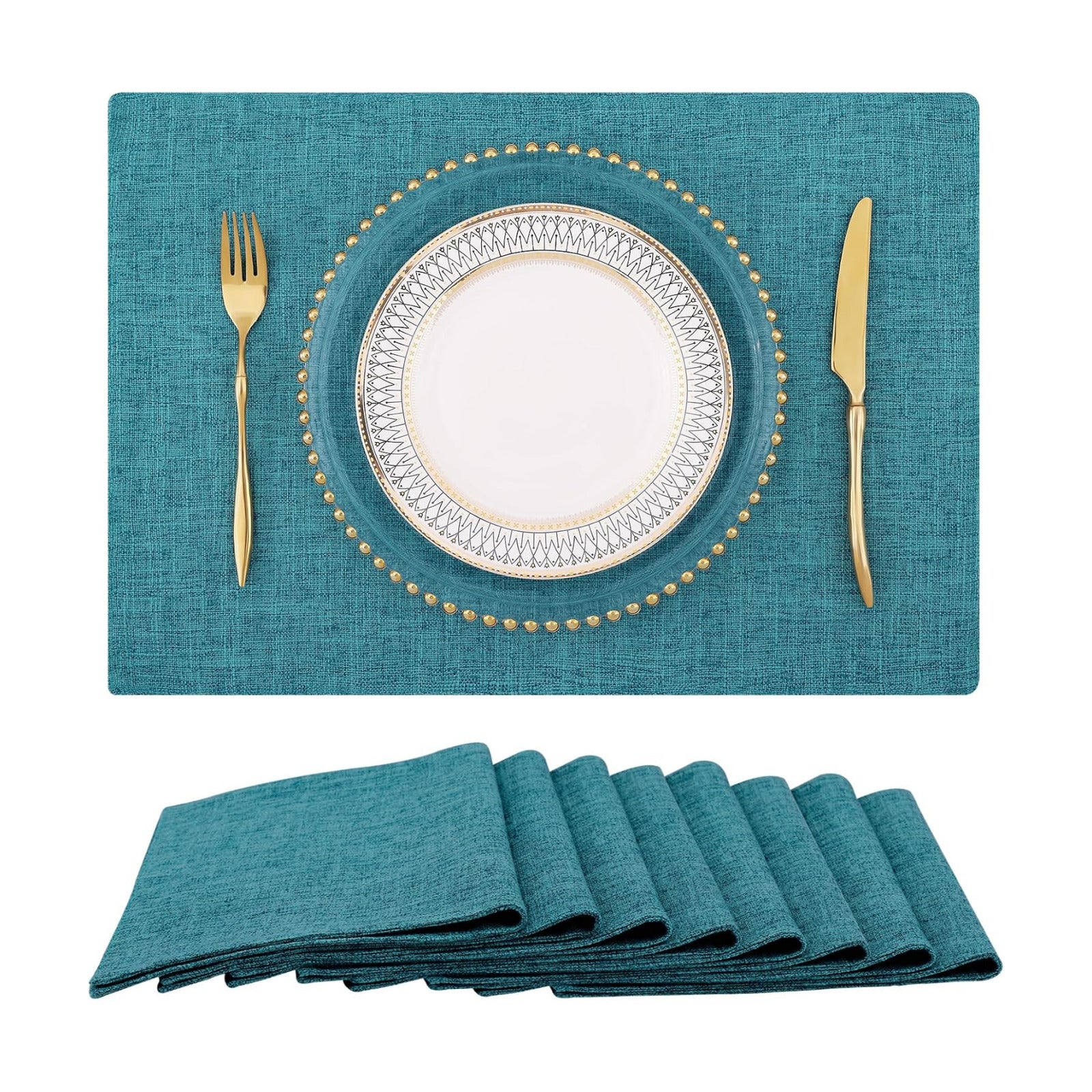 Faux Cotton Linen Placemats Set of 8, Cloth Washable Farmhouse Dining Table Mats for Indoors & Outdoors, Easy to Clean