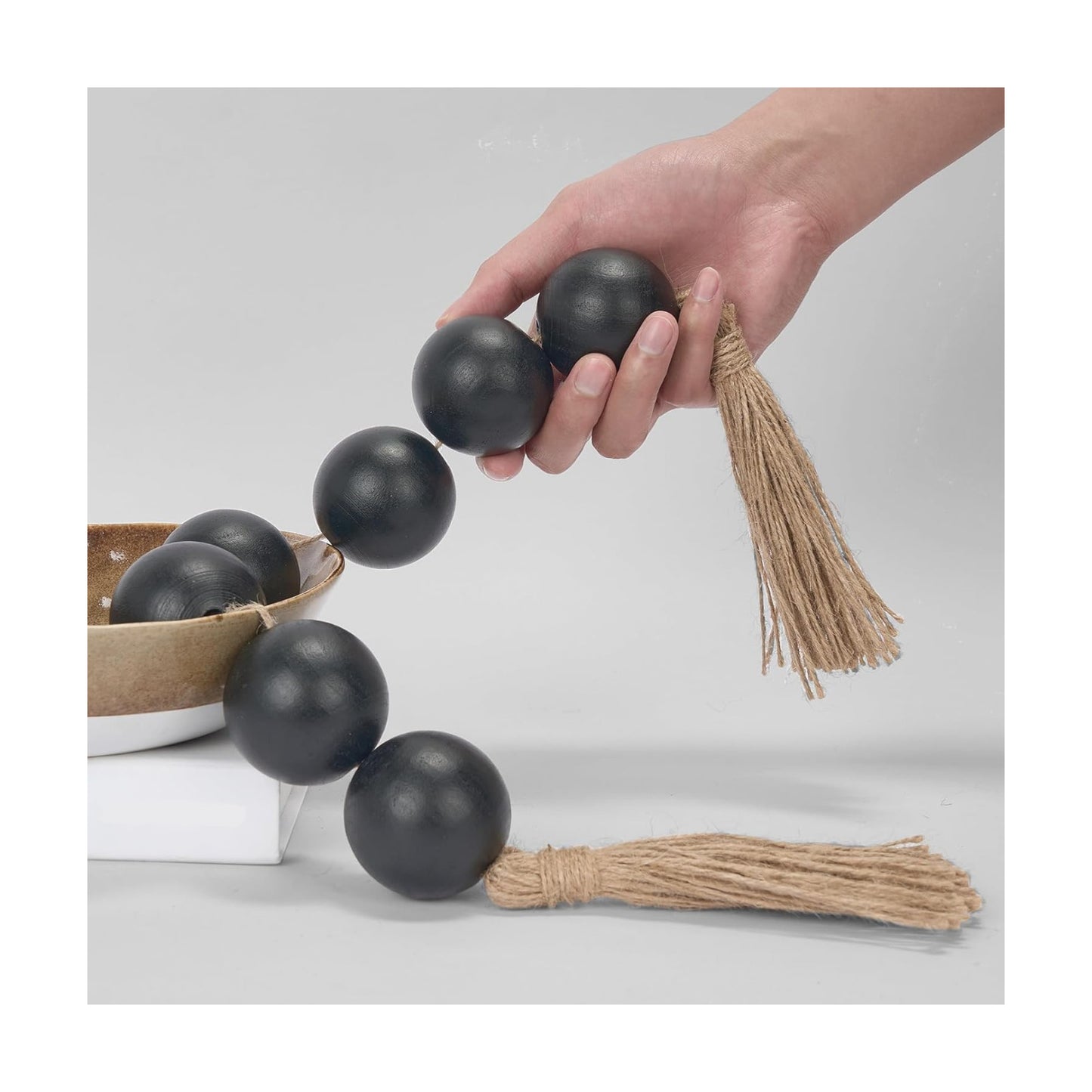 Extra Large Wood Bead Garland / 2 Black / 25.5 Inches