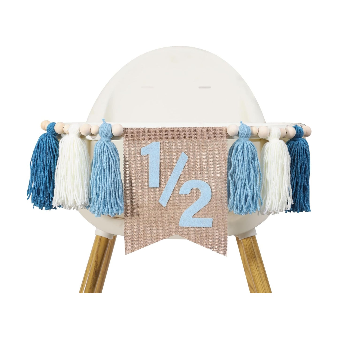 Pink Tassel Wood Bead Highchair / 1/2 Blue Banner