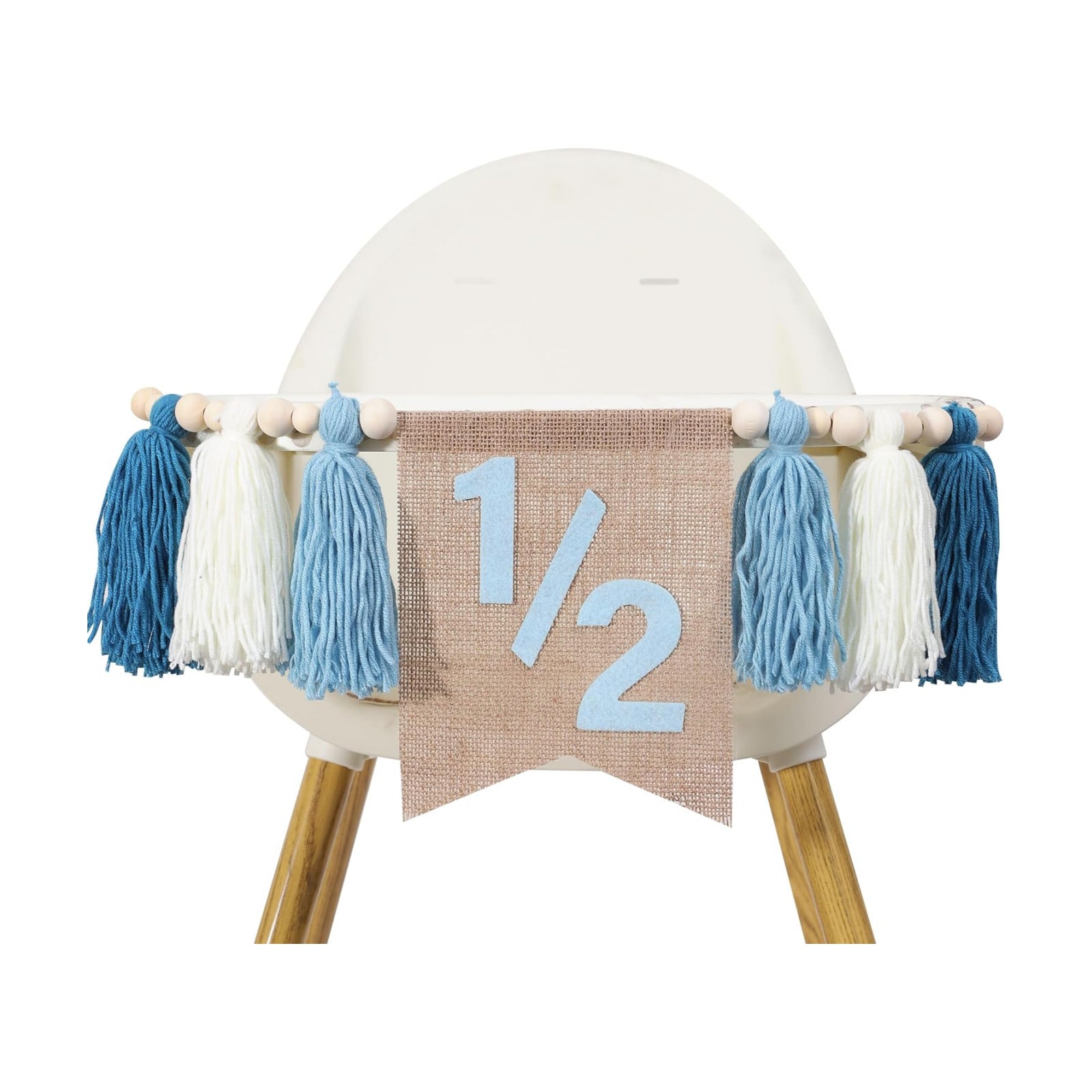 Pink Tassel Wood Bead Highchair / 1/2 Blue Banner