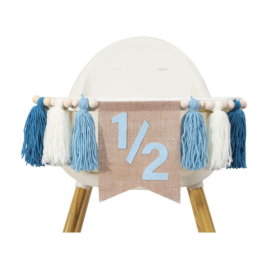 Pink Tassel Wood Bead Highchair / 1/2 Blue Banner