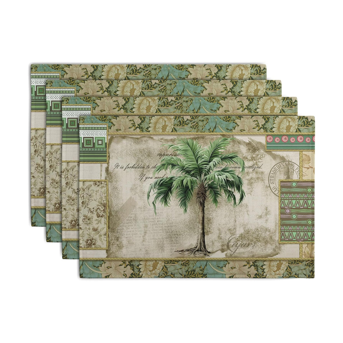 Tropical Palm Tree Placemats Set of 4 Summer Vintage Green Leaf Kitchen Table Mat 12x18 Inch Hawaii Beach Jungle Plant Tree Heat Resistant Washable Linen Place Mats for Dining Tables