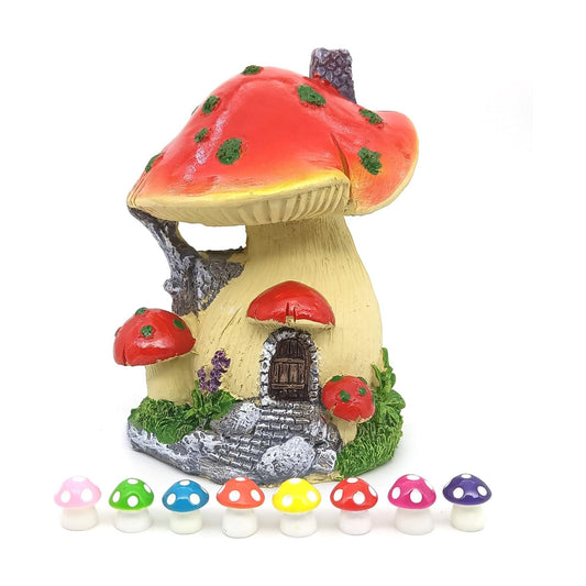 Resin Miniature Mini Mushroom House and Tiny Mushrooms Figurines / Red