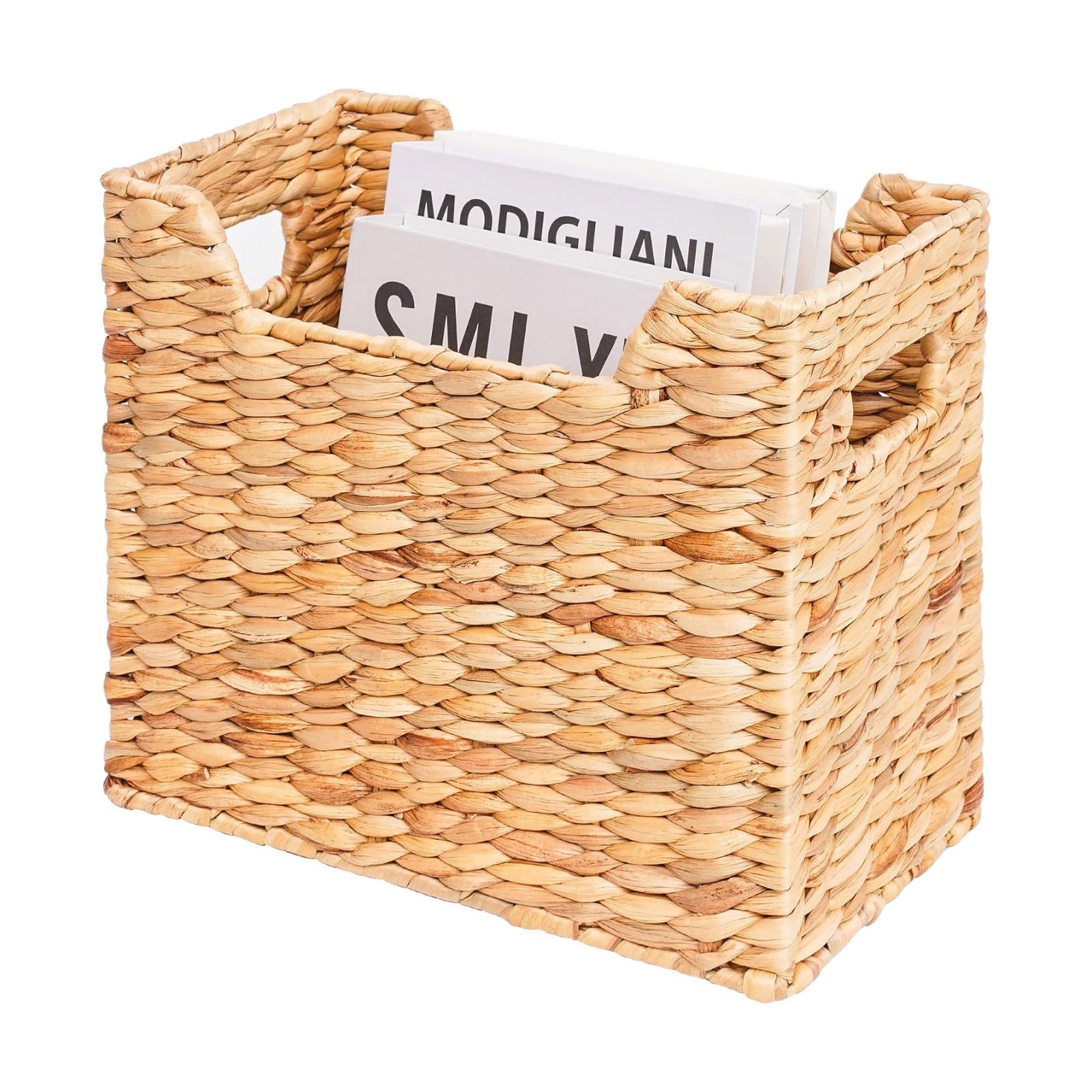 Magazines Holders, Handwoven Magazine Basket for Bathroom, Water Hyacinth Wicker Magazine Rack for Books, Files