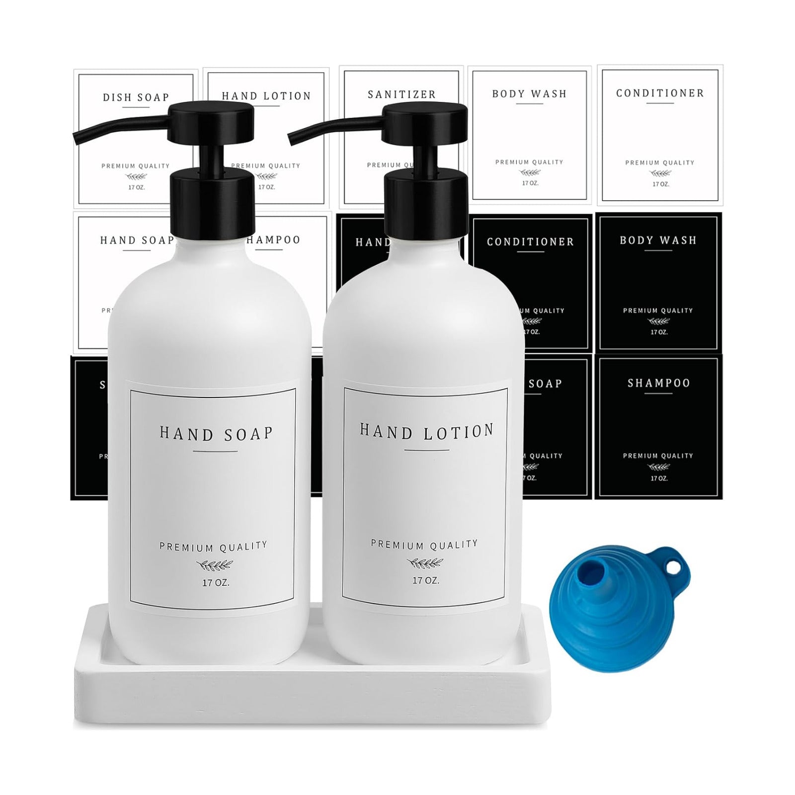 Kitchen Soap Dispenser - Hand and Dish Soap Dispenser Set, Bathroom Glass Soap and Lotion Dispenser with Pump, Tray, 14