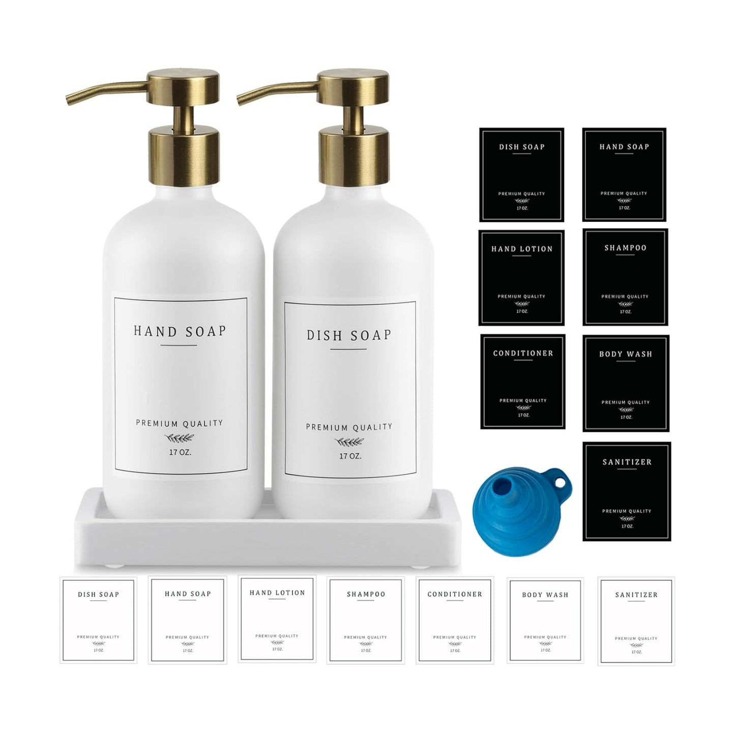 Soap Dispenser Bathroom - Kitchen Dish and Hand Soap Dispenser Set, Glass Bathroom Soap Lotion Dispenser with Pump